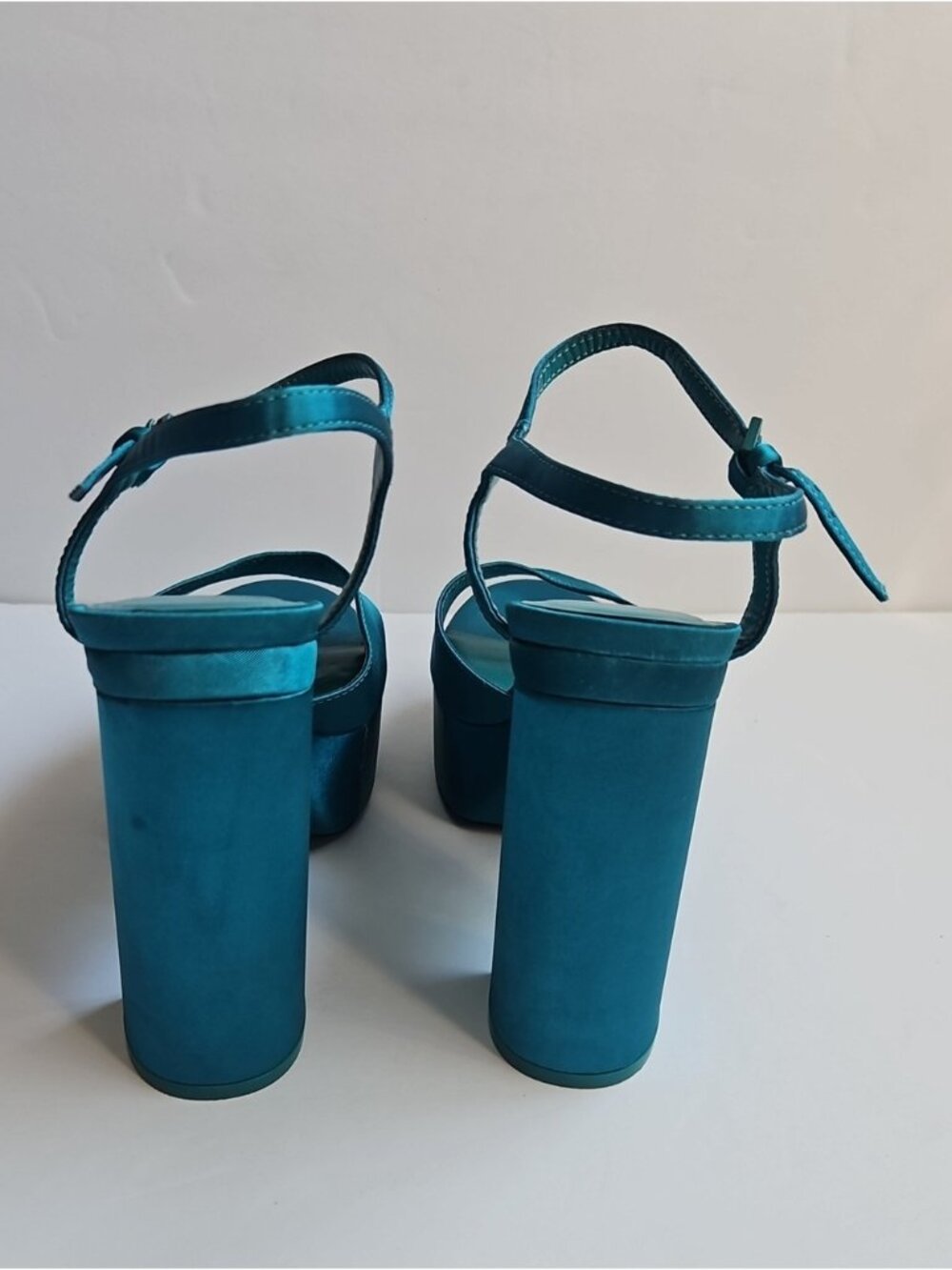 Zara Emerald Green Satin Ankle Strap Platform Block Heel Sandals - Picture 5 of 7